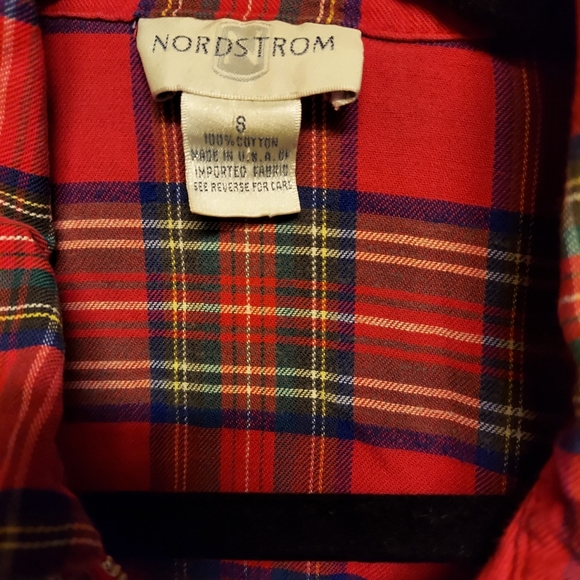 Nordstrom red plaid cotton flannel half zipper pullover shirt 8 - Picture 3 of 5